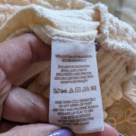 Free People Creamy Beige Hippie Top Sheer Lace wide Sleeves Size XS - Picture 7 of 9